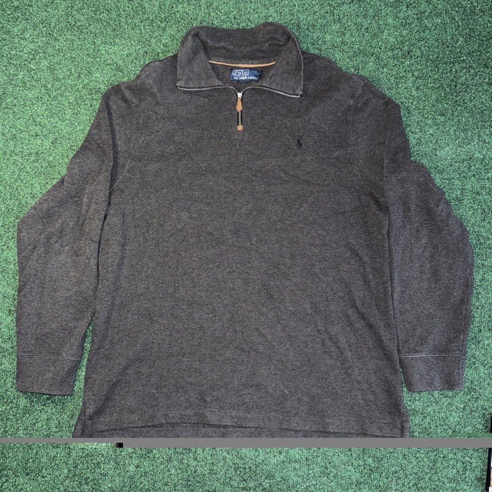 Polo Ralph Lauren Gray Sweater Men's Size Large Quarter Zip Pullover Cotton